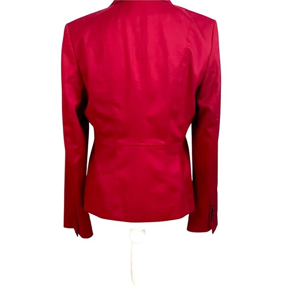 Red Fitted Blazer Jacket M Single Button Front Notch Lapel Holiday Work - Picture 4 of 12